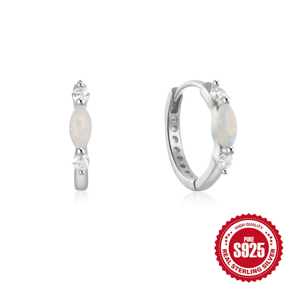 S925 Sterling Silver Cross X Shaped Leaves Opal Earrings With Geometric Design For Women