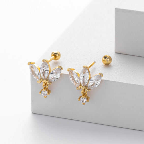 S925 Sterling Silver Crown Zirconium Electroplated Fashionable Women's Earrings