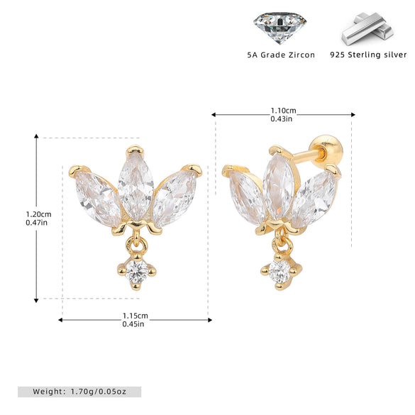 S925 Sterling Silver Crown Zirconium Electroplated Fashionable Women's Earrings