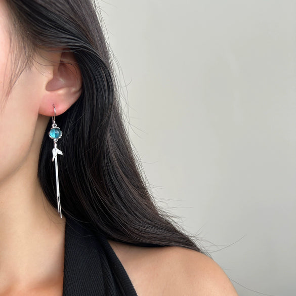 S925 Sterling Silver Crystal Tassel Drop Earrings For Women Elegant Animal Fishtail Ear Line Design