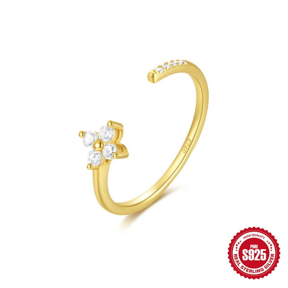S925 Sterling Silver Curved Petal Single Row Diamondencrusted Luxury Stacked Open Ring With Real Gold Electroplating And Geometric Design For Women