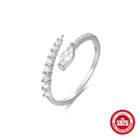 S925 Sterling Silver Curved Petal Single Row Diamondencrusted Luxury Stacked Open Ring With Real Gold Electroplating And Geometric Design For Women