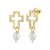 S925 Sterling Silver Cut Out Cross Natural Pearl Pendant Ear Necklace Jewelry Electroplated Women's