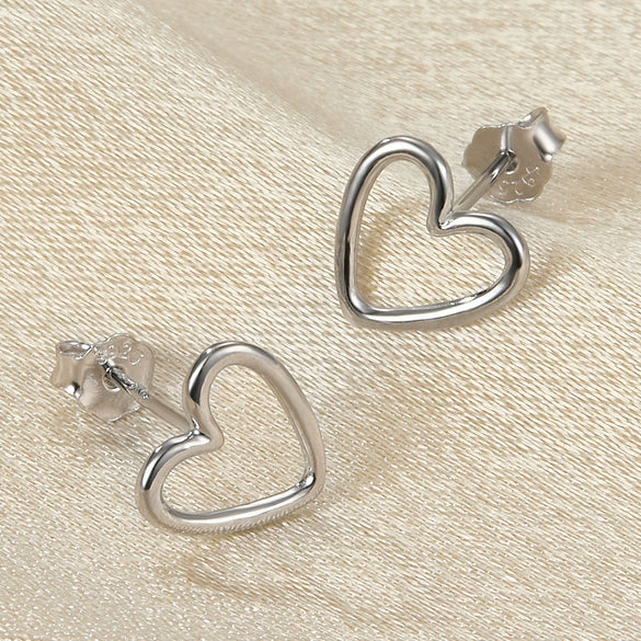 S925 Sterling Silver Cut Out Heart Geometric Electroplated Women's Earrings