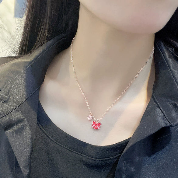 S925 Sterling Silver Cute Tiger Pendant Necklace With Temperature Discoloration Geometric Zodiac Style For Women