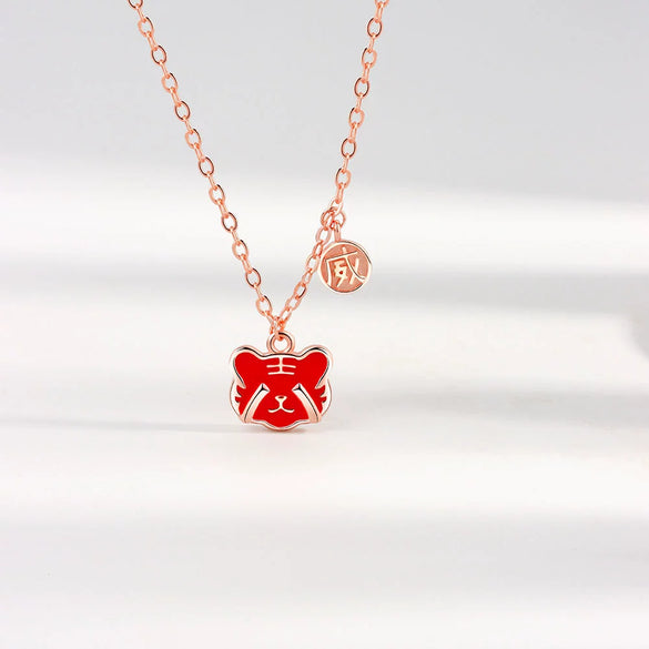 S925 Sterling Silver Cute Tiger Pendant Necklace With Temperature Discoloration Geometric Zodiac Style For Women