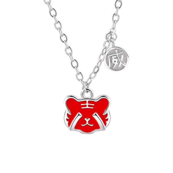 S925 Sterling Silver Cute Tiger Pendant Necklace With Temperature Discoloration Geometric Zodiac Style For Women