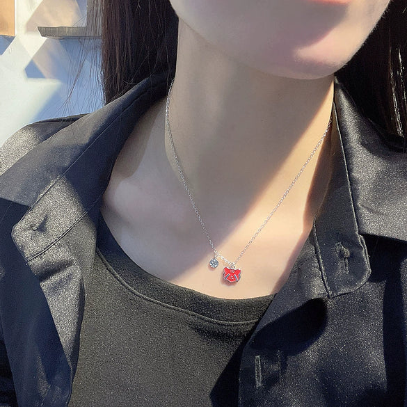S925 Sterling Silver Cute Tiger Pendant Necklace With Temperature Discoloration Geometric Zodiac Style For Women