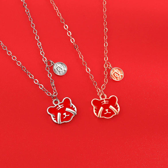 S925 Sterling Silver Cute Tiger Pendant Necklace With Temperature Discoloration Geometric Zodiac Style For Women