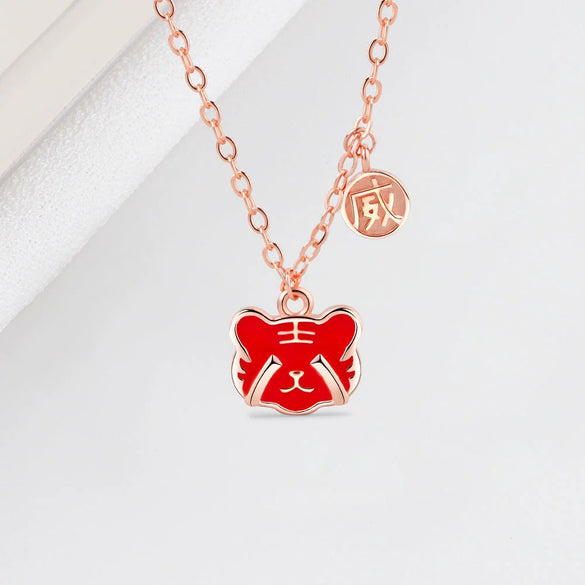 S925 Sterling Silver Cute Tiger Pendant Necklace With Temperature Discoloration Geometric Zodiac Style For Women