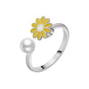 S925 Sterling Silver Daisy Flower Rotating Ring With Pearl Electroplated Floral Adjustable Ring For Women