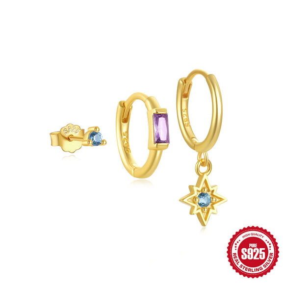 S925 Sterling Silver Devil's Eye Eight Mans Star Moon Geometric Earrings With Electroplating For Women