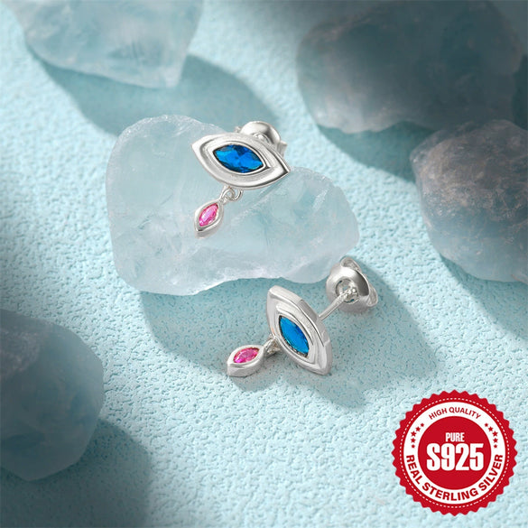 S925 Sterling Silver Devil's Eye Stud Earrings With Colored Diamond Pendant Geometric Design Electroplated For Women