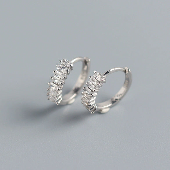 S925 Sterling Silver Diamond Inlaid Square Zircon Earrings Unisex Geometry Style