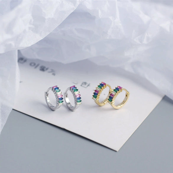 S925 Sterling Silver Diamond Inlaid Square Zircon Earrings Unisex Geometry Style