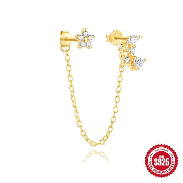 S925 Sterling Silver Diamondencrusted Fivepointed Star Stacked Tassel Earrings With Electroplating For Women Geometric Style