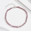 S925 Sterling Silver Double Chain Geometric Pattern Flash O Chain Anklet For Women With Gold Beads And Purple Mica