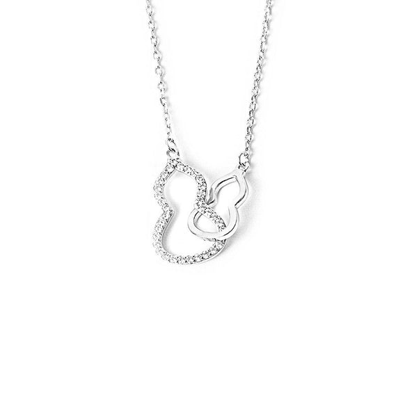 S925 Sterling Silver Double Gourd Necklace For Women Hollow Gem Inlaid Pendant Cross Chain Clavicle Jewelry