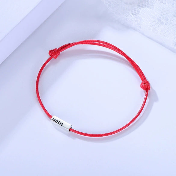 S925 Sterling Silver Double Happiness Couple Bracelet Simple Minimalist Hand Rope Bracelet For Men And Women With Letter Text Charm