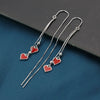 S925 Sterling Silver Double Heart Drop Earrings For Women Elegant Long Tassel Red Heart Dangle Earrings