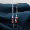 S925 Sterling Silver Double Heart Drop Earrings For Women Elegant Long Tassel Red Heart Dangle Earrings