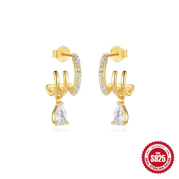 S925 Sterling Silver Double Layer Love Butterfly Pearl Petal Earrings For Women With Geometric Design And Electroplating