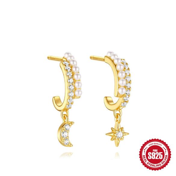 S925 Sterling Silver Double Layer Love Butterfly Pearl Petal Earrings For Women With Geometric Design And Electroplating