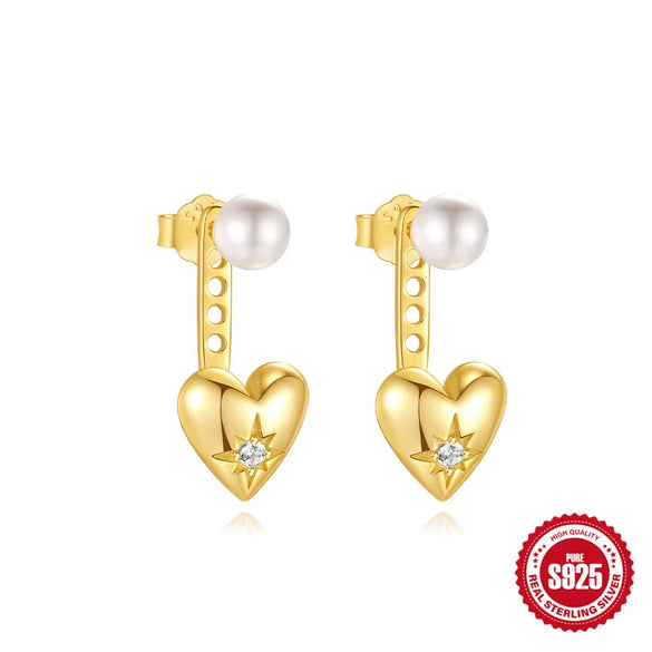 S925 Sterling Silver Double Layer Love Butterfly Pearl Petal Earrings For Women With Geometric Design And Electroplating