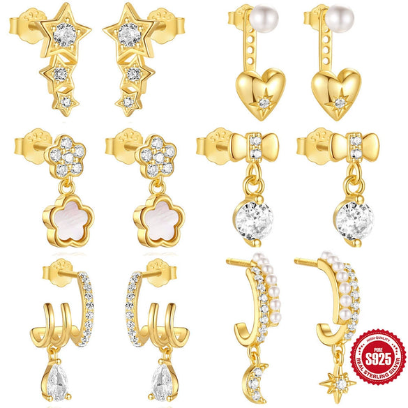 S925 Sterling Silver Double Layer Love Butterfly Pearl Petal Earrings For Women With Geometric Design And Electroplating