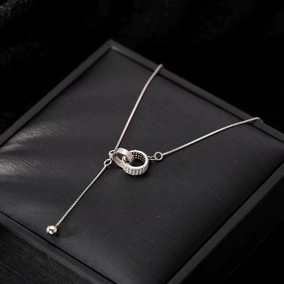 S925 Sterling Silver Double Ring Pendant Necklace For Women Light Luxury Geometric Cross Chain Elegant Minimalist Jewelry