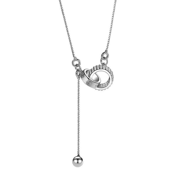 S925 Sterling Silver Double Ring Pendant Necklace For Women Light Luxury Geometric Cross Chain Elegant Minimalist Jewelry