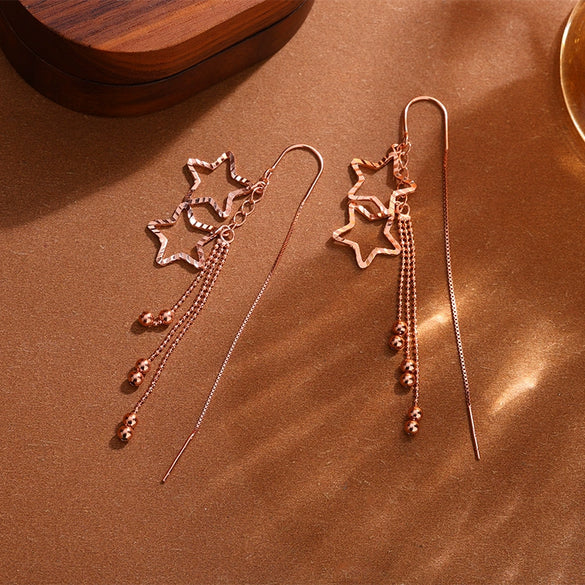 S925 Sterling Silver Double Star Tassel Drop Earrings For Women Light Luxury Fashion Long Dangle Earrings
