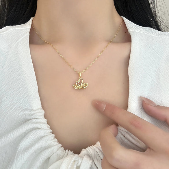 S925 Sterling Silver Double Swan Pendant Necklace Light Luxury Animal Design Cross Chain Clavicle Necklace For Women