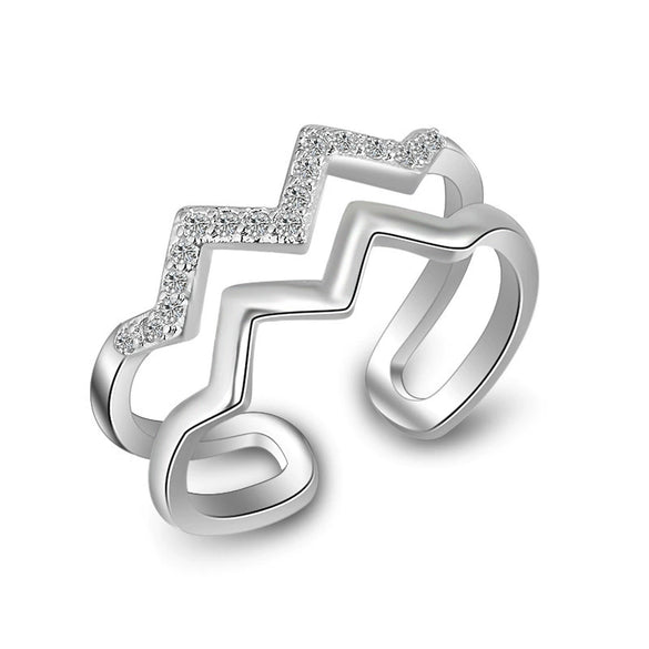 S925 Sterling Silver Doublelayer Heart Lightning Wave Pattern Diamond Ring Women's Fashionable