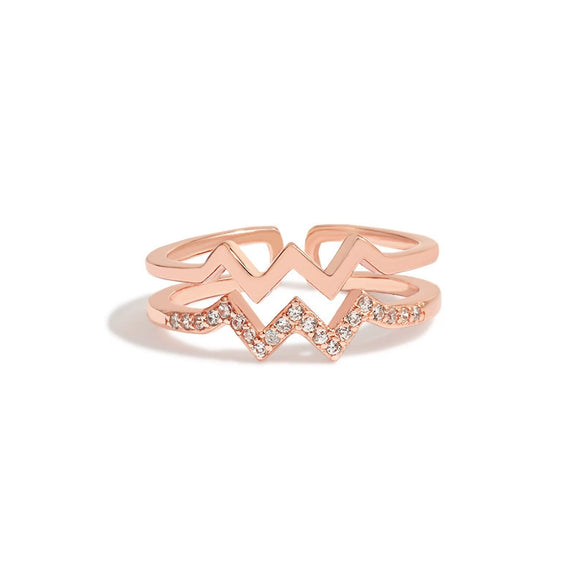 S925 Sterling Silver Doublelayer Heart Lightning Wave Pattern Diamond Ring Women's Fashionable