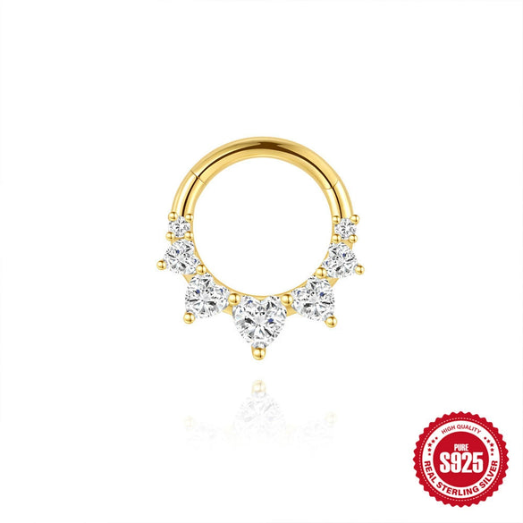 S925 Sterling Silver Doublelayered Geometric Ear Bone Nose Ring With Natural Green Chalcedony And Environmentally Friendly Electroplating For Unisex