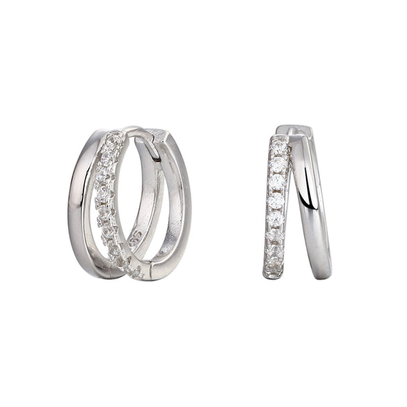 S925 Sterling Silver Doublering Inlaid Color Diamond Earrings Geometric Fashion Style Electroplated