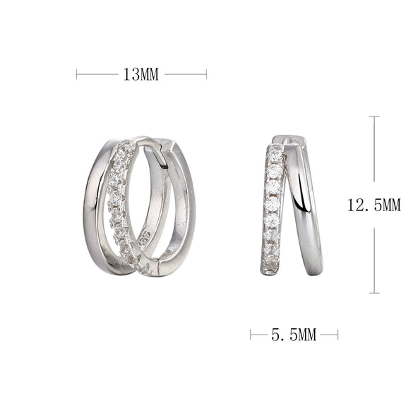 S925 Sterling Silver Doublering Inlaid Color Diamond Earrings Geometric Fashion Style Electroplated