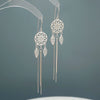 S925 Sterling Silver Dream Catcher Leaf Tassel Ear Chain Drop Earrings For Women Elegant Fashion Jewelry