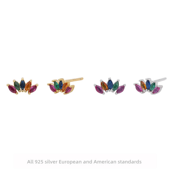 S925 Sterling Silver Drop Shape Inlaid Zircon Earrings Simple Light Luxury Style