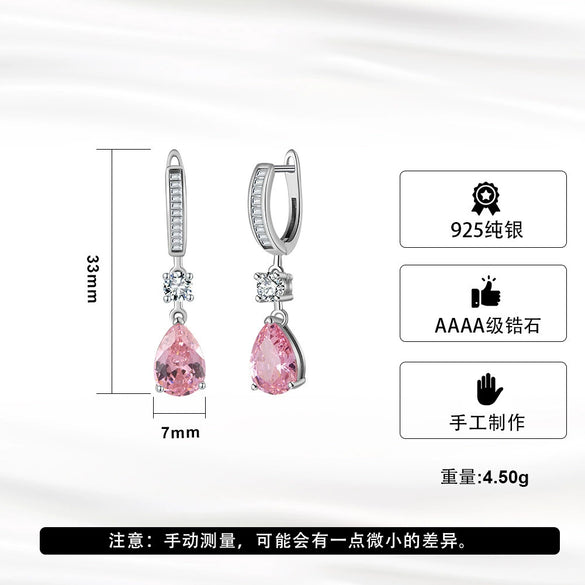S925 Sterling Silver Dropshaped And Round Electroplated Geometric Light Luxury Women's Earrings