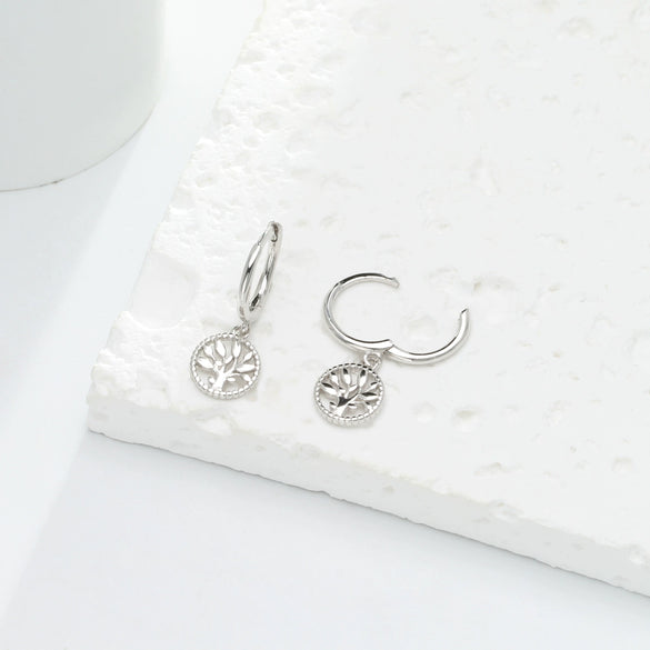 S925 Sterling Silver Ear Buckle Round Hollow Relief Tree Of Life And Flowers Antique Style Electroplated Women's Earrings