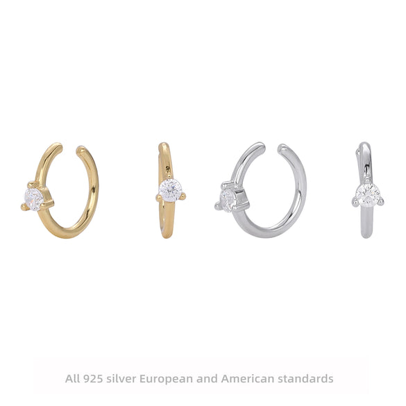 S925 Sterling Silver Earrings Cshaped Ushape Heartshaped With Hanging Rings Micropaved Zircon Electroplated Women's