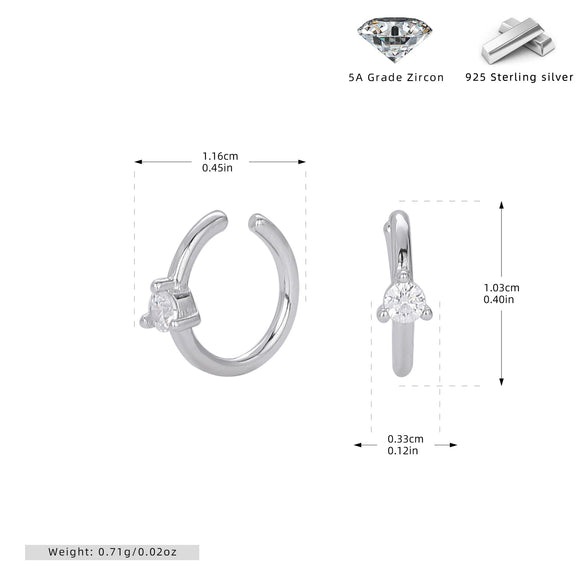 S925 Sterling Silver Earrings Cshaped Ushape Heartshaped With Hanging Rings Micropaved Zircon Electroplated Women's