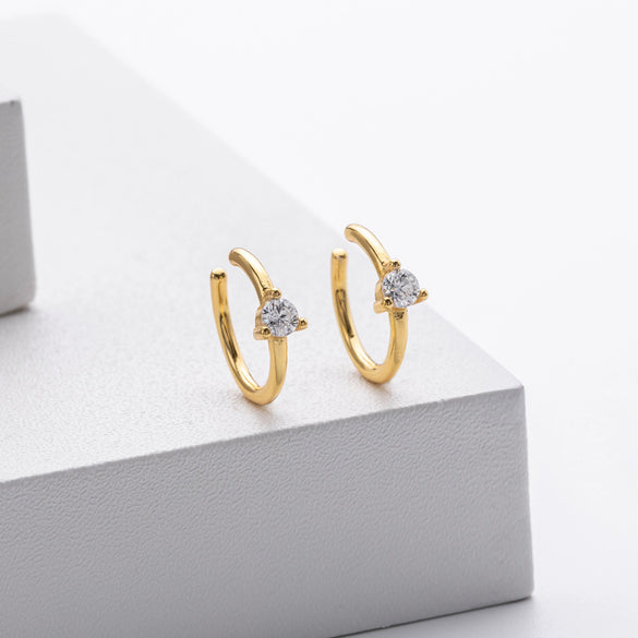 S925 Sterling Silver Earrings Cshaped Ushape Heartshaped With Hanging Rings Micropaved Zircon Electroplated Women's