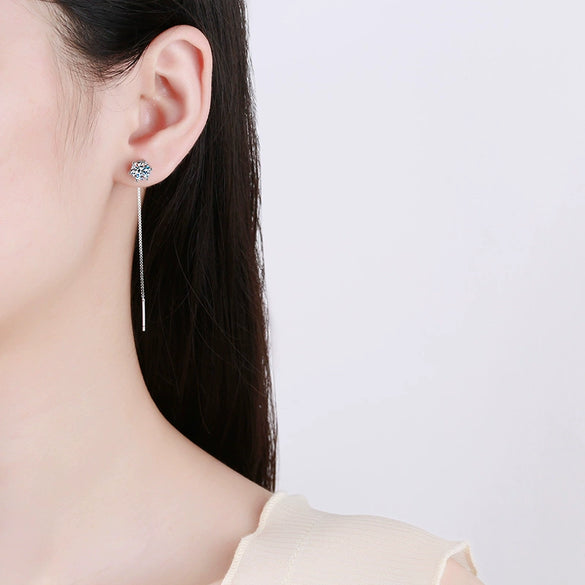 S925 Sterling Silver Earrings Plated With Pt950 Moissanite Simple Classic Sixclaw Design Crown Pattern For Women