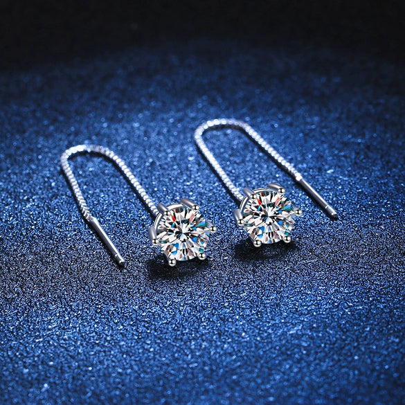 S925 Sterling Silver Earrings Plated With Pt950 Moissanite Simple Classic Sixclaw Design Crown Pattern For Women