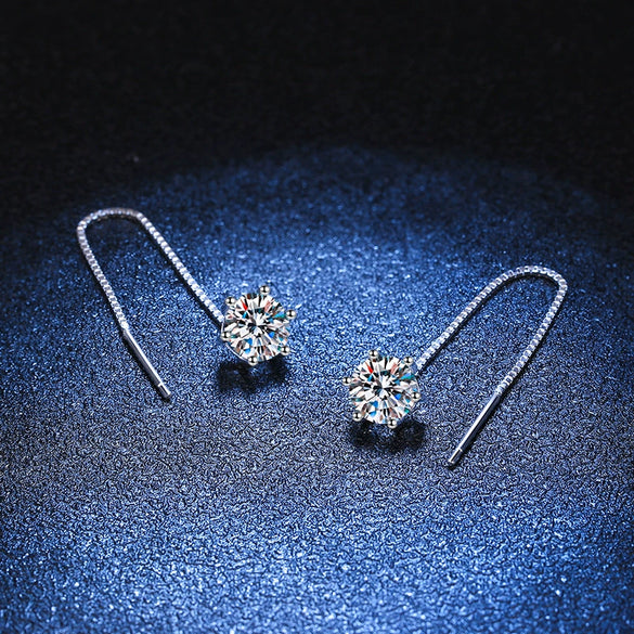 S925 Sterling Silver Earrings Plated With Pt950 Moissanite Simple Classic Sixclaw Design Crown Pattern For Women