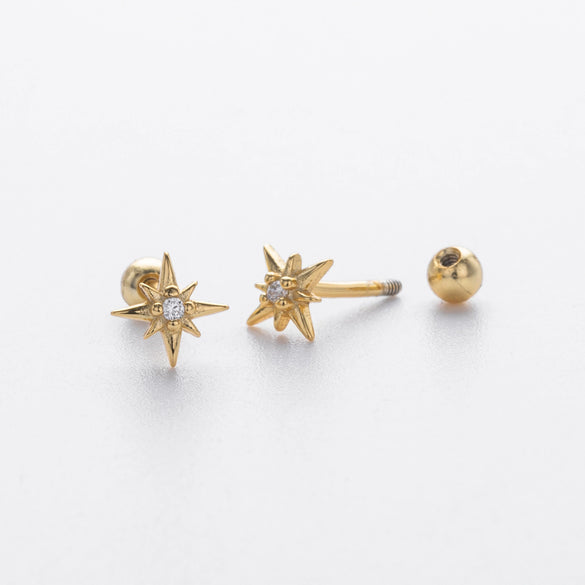 S925 Sterling Silver Eightpointed Star Inlaid With Zirconium Electroplated Piercing Earrings For Women