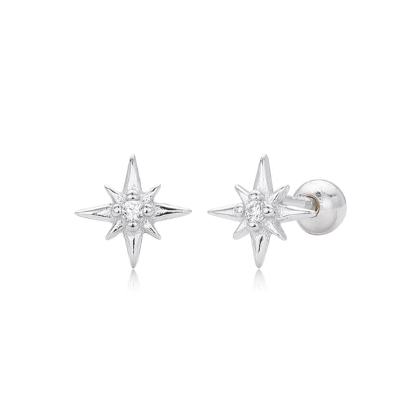 S925 Sterling Silver Eightpointed Star Inlaid With Zirconium Electroplated Piercing Earrings For Women